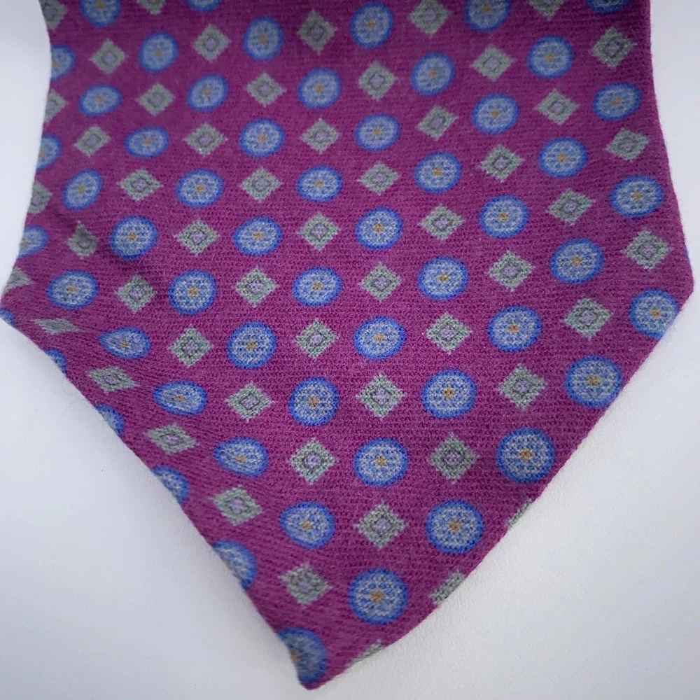 Eton Tie Mens One Size Purple Patterned Wool Classic Luxury Necktie Italy Made